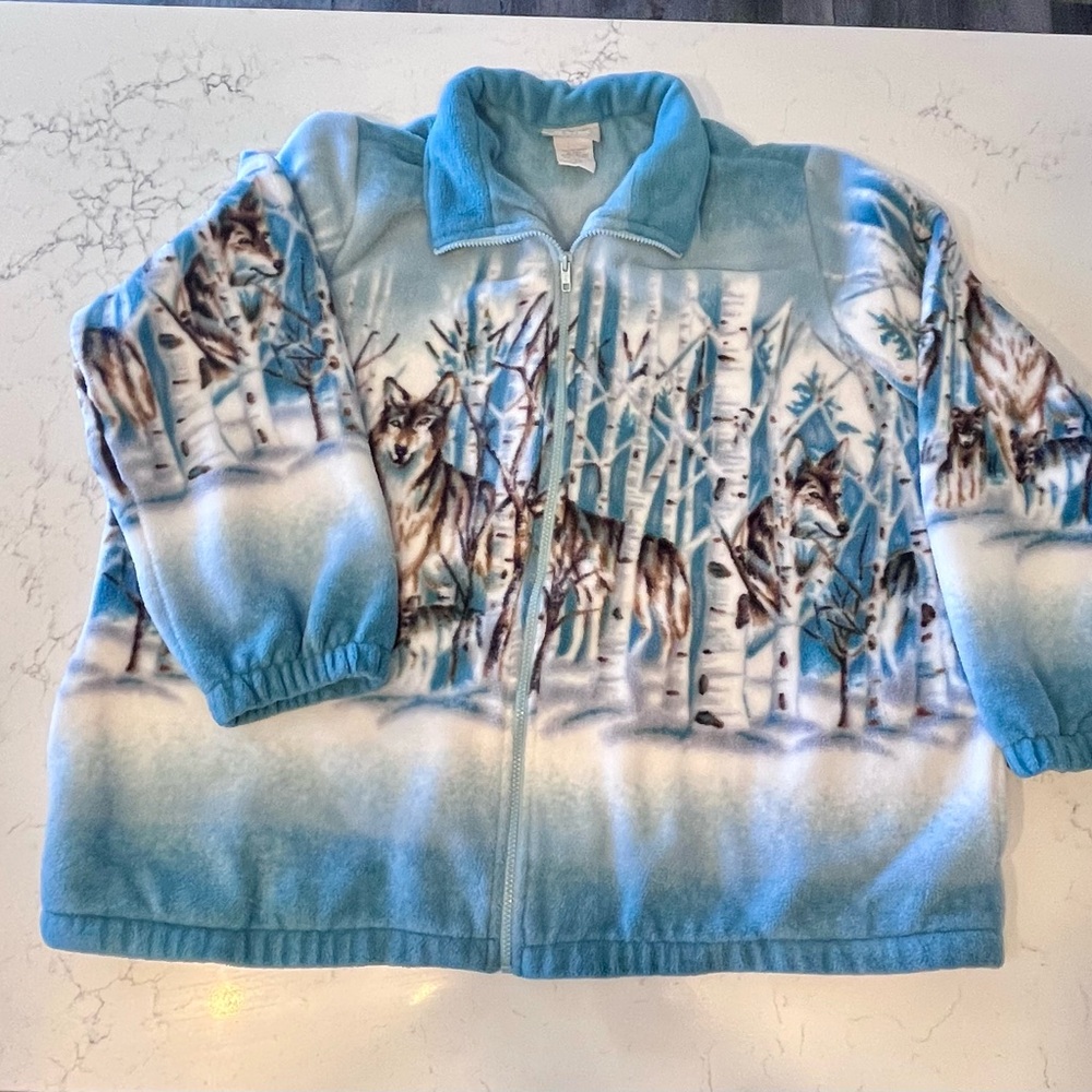 Blair full-zip fleece jacket wolfs snow wilderness blue, white & brown size XL